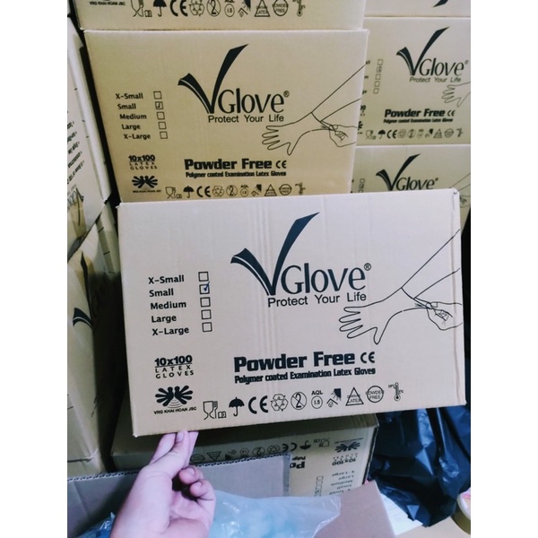 Găng tay y tế latex không bột Vglove Size S hộp 100 cái Em về hàng sl anh chị ib 0908876111