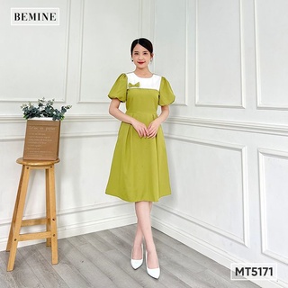 Đầm tay lồng đèn đính nơ ngực BEMINE MT5171XANH