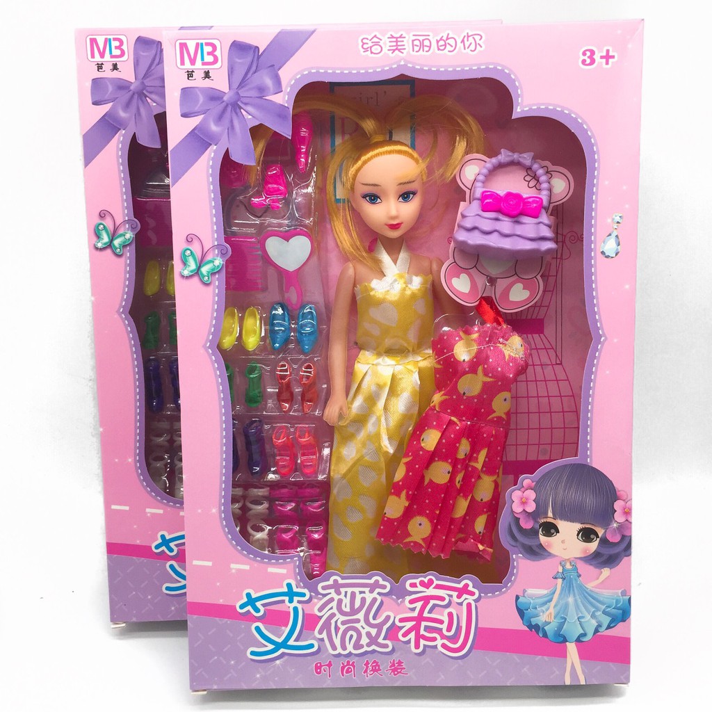 Búp Bê Barbie Khớp Có Tủ Giày, Váy, Túi Xách Để Thay