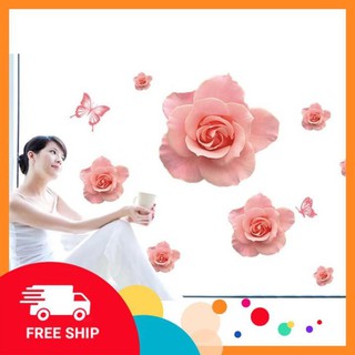 ⚡️𝗙𝗥𝗘𝗘𝗦𝗛𝗜𝗣⚡️ Decal dán tường hoa hồng phấn