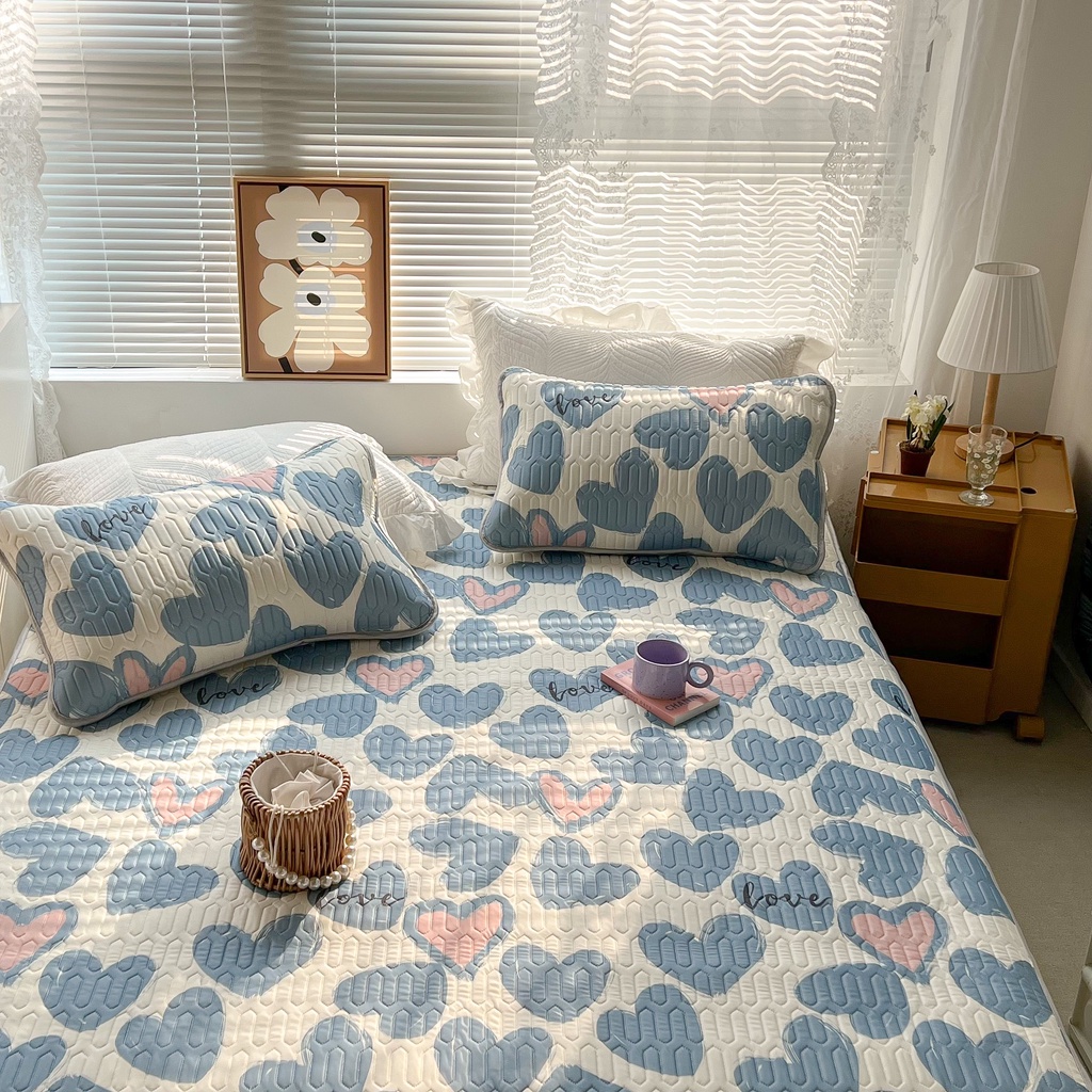 Chiếu điều hòa cao su non 9D M2T BEDDING Luxury vải lụa Tencel mềm mát - Mark Tim xanh