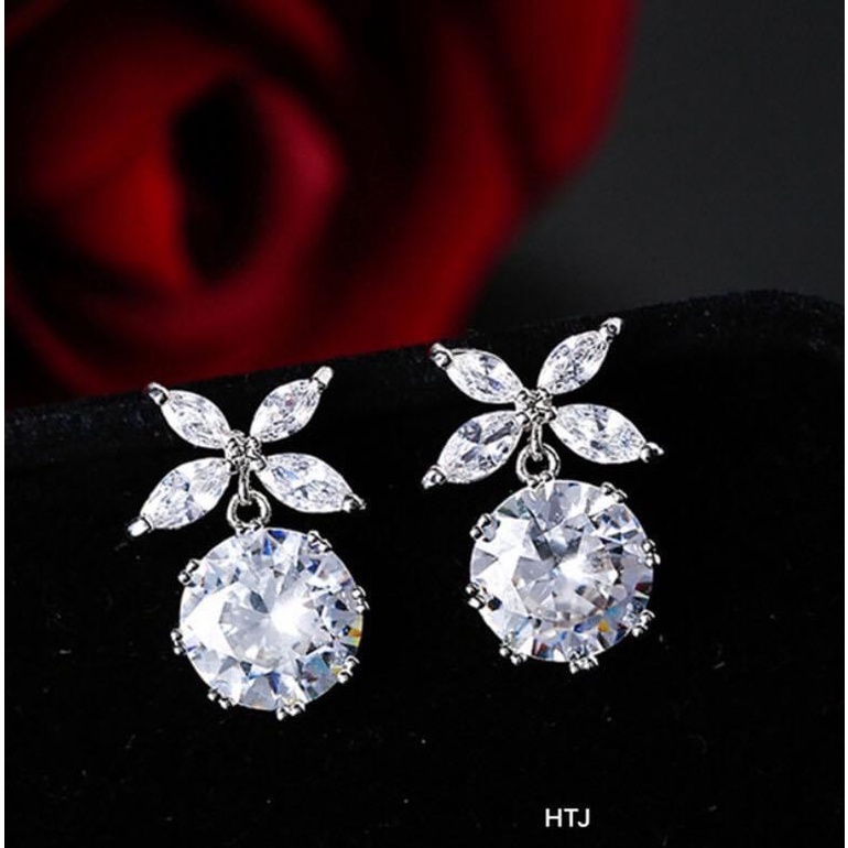 Bông tai nữ bạc thật đính đá trắng sáng đẹp - Kho sỉ bạc Nhất Linh