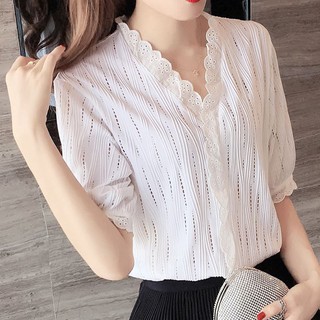 Áo cổ chữ V màu trơn thiết kế dáng rộng thoải mái