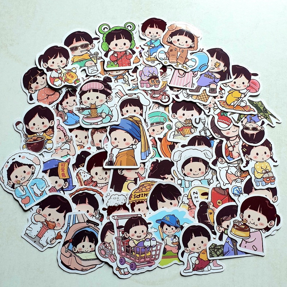 Sticker hình dán  CUTE anime, em bé dễ thương, pastel  trang trí mũ bảo hiểm, dán Laptop, journal, sổ tay, note book