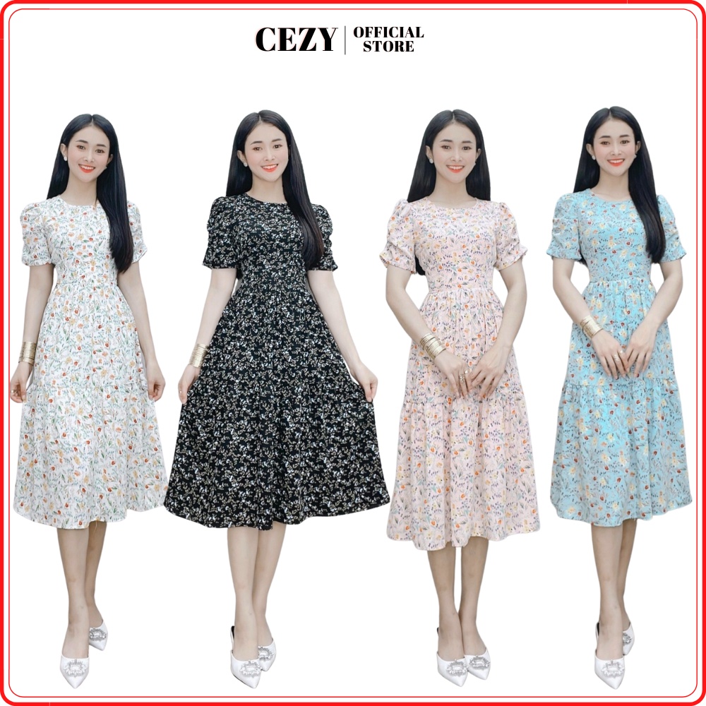 Đầm hoa cổ tròn dáng xòe tay phồng có size bigsize CEZY D107