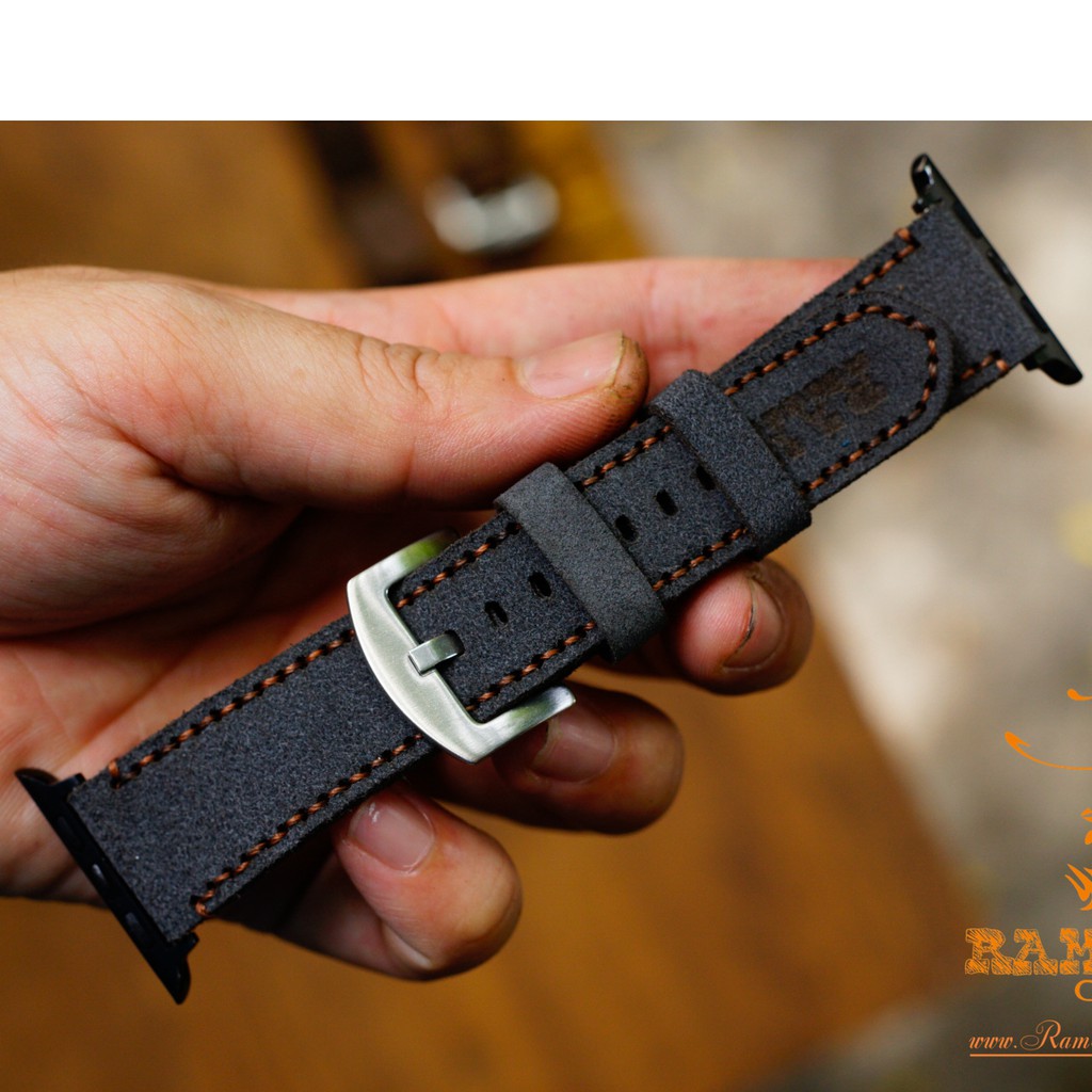 Dây đồng hồ da bò xám quân đội Đức RAM Leather classic 1965 gray wehrmacht - tặng khóa chốt và cây thay dây