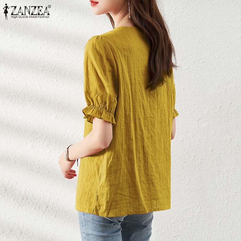 Zanzea Áo Kiểu Nữ Cổ Chữ V Tay Phồng Thời Trang Hàn Quốc