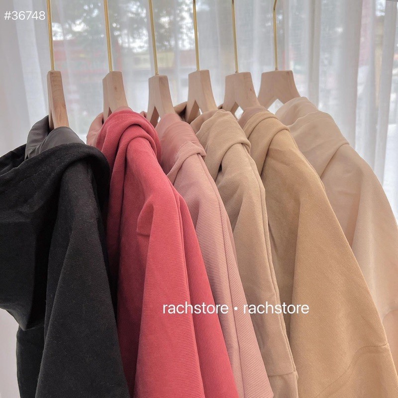 [RÁCH STORE] Áo Khoác Nhung Trơn Túi Chéo Tay Phồng