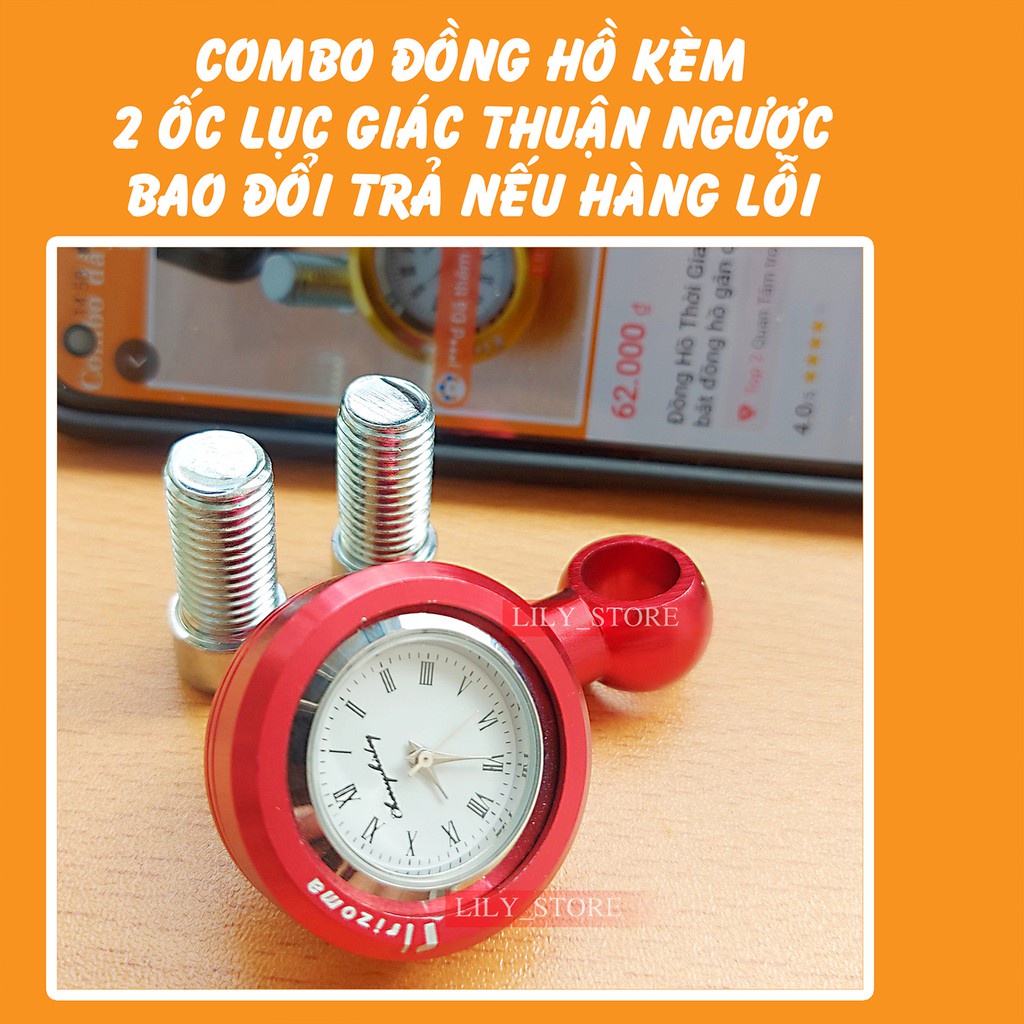Đồng Hồ Gắn Chân Kính Xe Máy Chống Nước + Tặng Kèm Ốc 10 Ly Zen Thuận