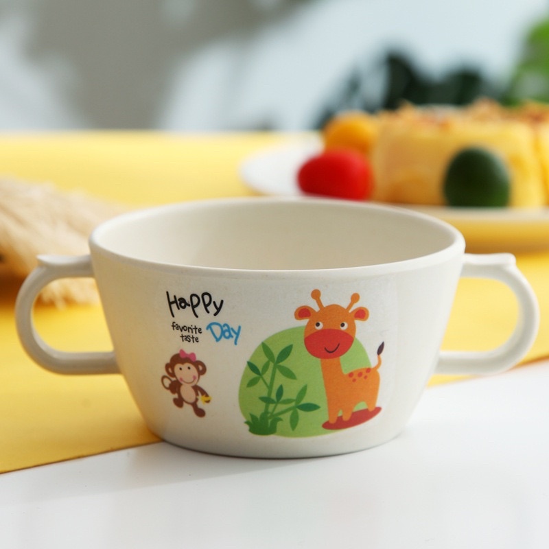 (Tặng Kèm Thìa Bột Ăn Dặm) Bát sợi tre, bát ăn dặm hình thú ngộ nghĩnh có quai cầm tránh nóng đáng yêu, an toàn cho bé