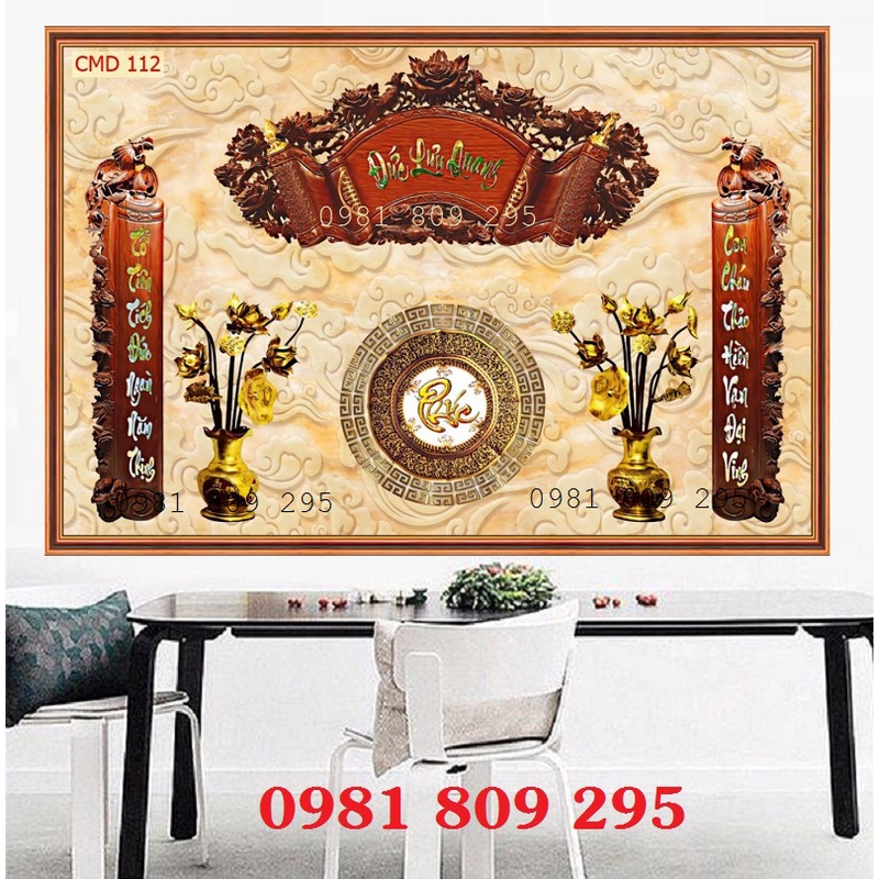 Gạch 3d ban thờ đẹp - tranh câu đối H87