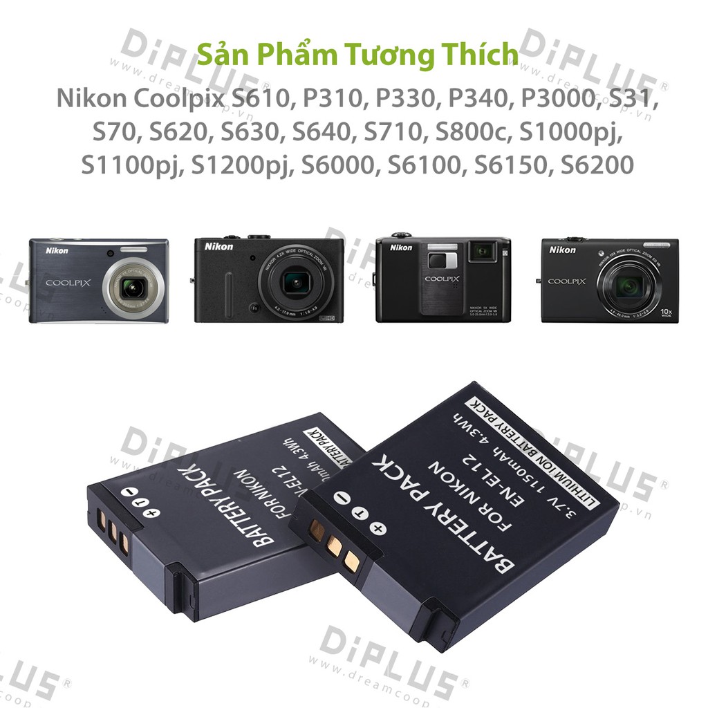 Pin máy ảnh Nikon EN-EL12 S9900 - 9050 8200 - 800C 710 6300 - 6000 1000 - 1200pj 300 - 340 AW100s 110s 120 130 A900