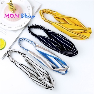 Băng đô turban sọc mix màu bờm tóc nữ rửa mặt thời trang cài tóc