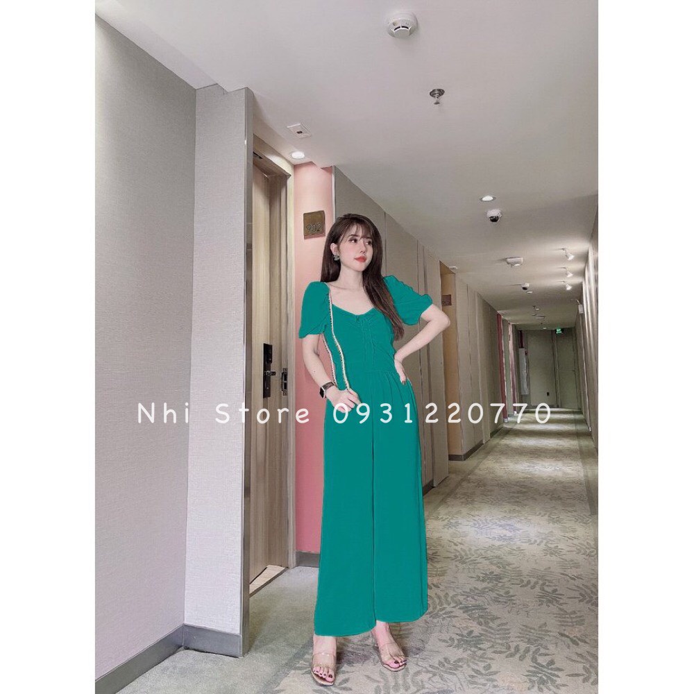 [FREESHIP 50K] Set Bộ Kiểu Nữ NHISTORE Quần Dài Ống Rộng Áo Croptop Cổ Vuông Tay Phồng Rút Dây Freesize Dưới 55Kg