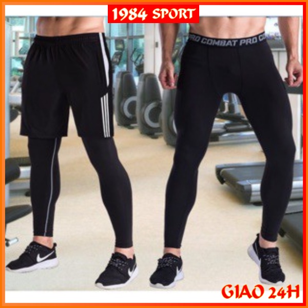 Quần Giữ Nhiệt Combat Pro [𝗙𝗿𝗲𝗲 𝗦𝗵𝗶𝗽] Quần Legging Tập Gym Nam Dài Màu Đen - Co Giãn 4 Chiều