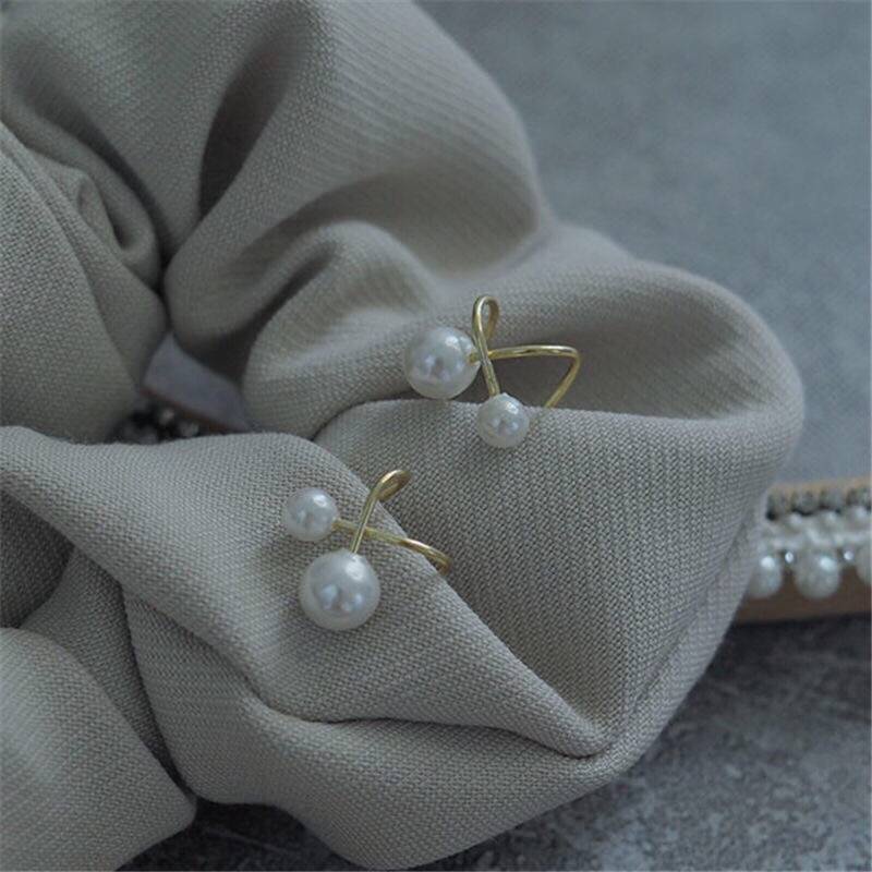 【kifli】 Khuyên Tai Dạng Kẹp Đính Hạt Ngọc Trai Đôi Cao Cấp Không Cần Xỏ Lỗ Tai Đơn Giản