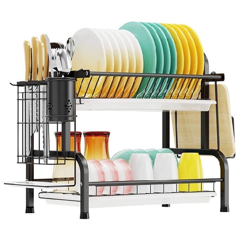 Kệ Để Chén Đĩa 2 Tầng Thông Minh Chất Liệu Thép Sơn Đen Tĩnh Điện Cao Cấp