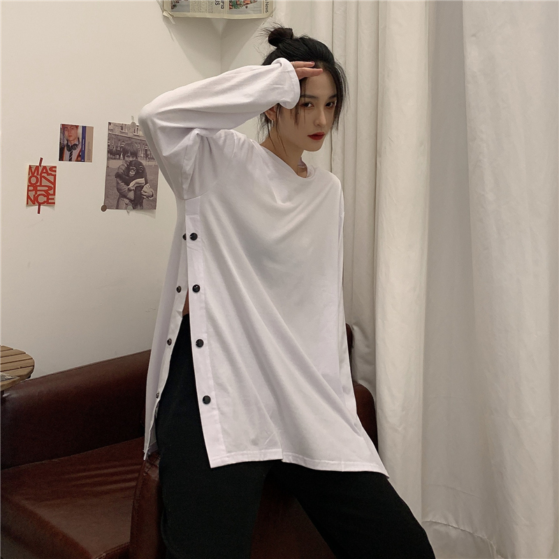 Women's Solid Color Harajuku Top Mid-length Long-sleeved T-shirt