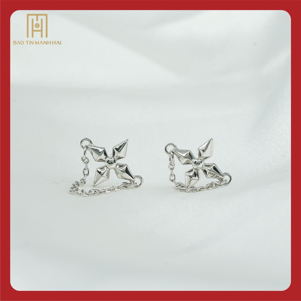 Bông tai Bạc 925 nữ hình hoa 4 cánh phong cách Hàn Quốc BTB03 Bảo Tín Mạnh hải