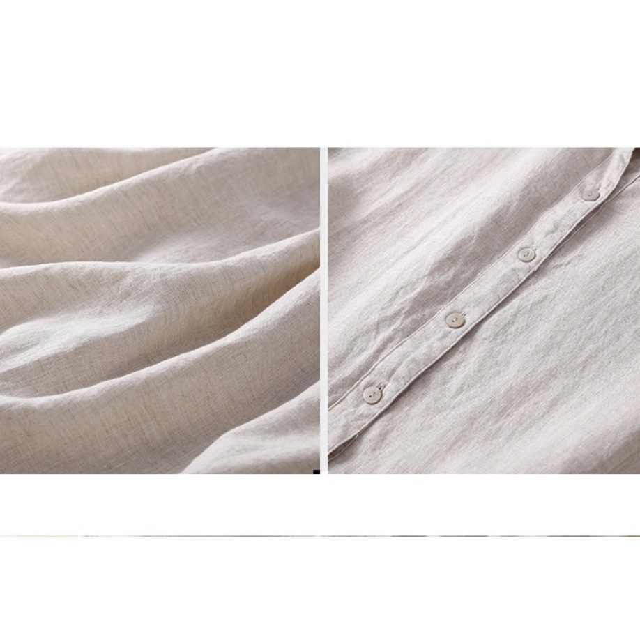 Đầm Linen Nữ Form Suông Cổ Sơ Mi Cúc Hoạ Tiết Tay Lửng Thoáng Mát Da158