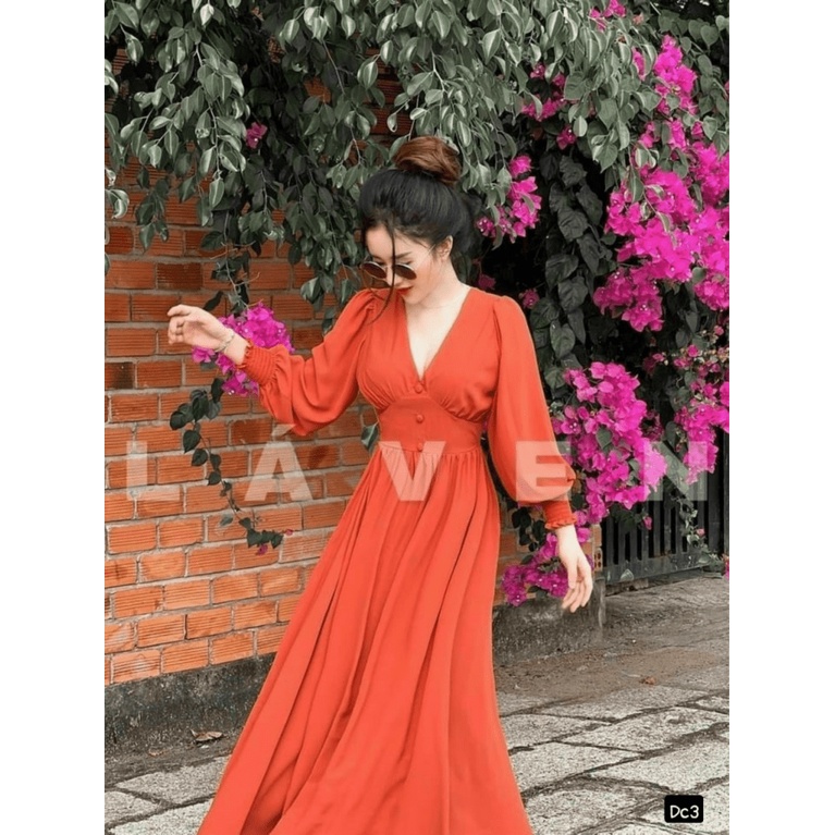 (Free Ship) Đầm Lụa Cổ Y Thắt Eo Bo Tay Đẹp Tựa Tiên Nữ UP Valetina Shop