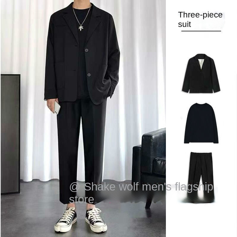 Set áo khoác vest phối quần dài dáng rộng phong cách Hàn Quốc thời trang mùa thu dành cho nam