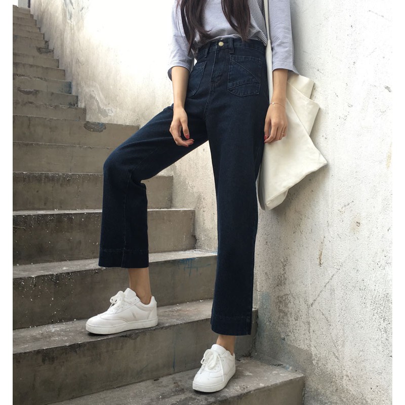 Quần culottes jeans ống suông (Sẵn đen L)