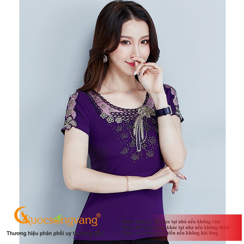 Áo thun đính đá vàng áo kiểu nữ đẹp big size GLA269 Cuocsongvang