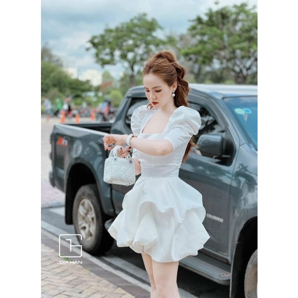 Đầm Dự Tiệc Cao Cấp Cổ Vuông Bồng Siêu Xinh