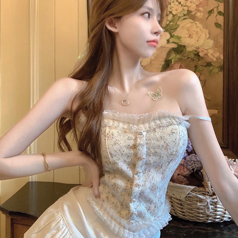 Áo Bra Ren Tiểu Thư Đính Ngọc Siêu Xinh - Áo Croptop Hai Dây Ren Cao Cấp