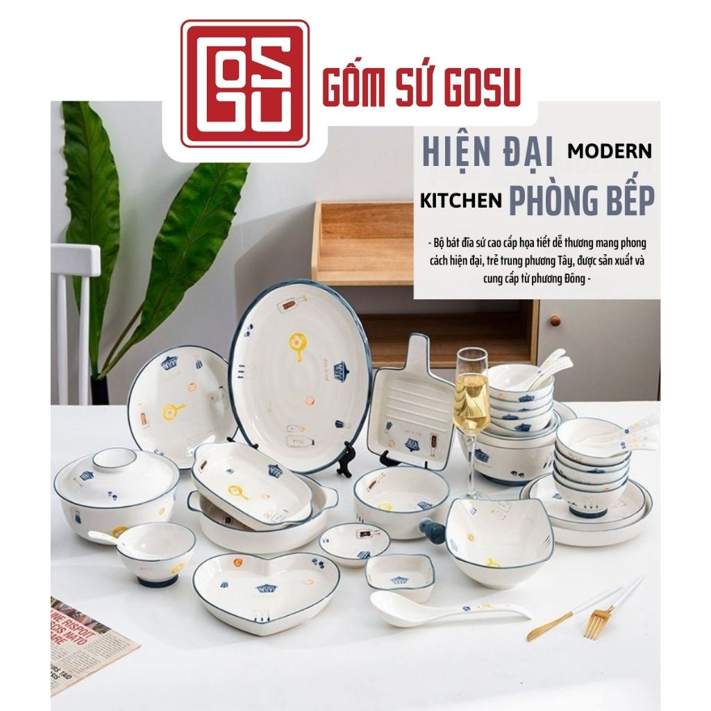 Bộ Bát Đĩa Decor Chén Dĩa Sứ Ăn Cơm Họa Tiết Dễ Thương Phong Cách Bắc Âu