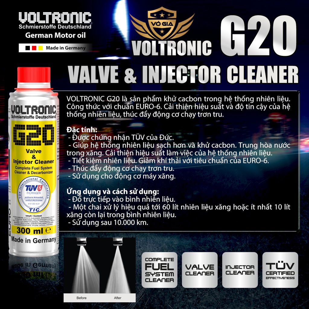 Phụ gia xăng , Vệ Sinh Kim Phun Buồng Đốt Voltronic G20 1L