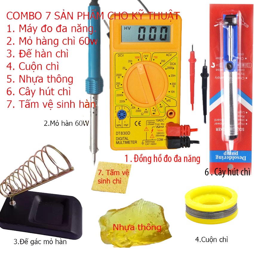 Bộ Đồng hồ đo vạn năng DT 830D và 6 dụng cụ hàn chì cho thợ