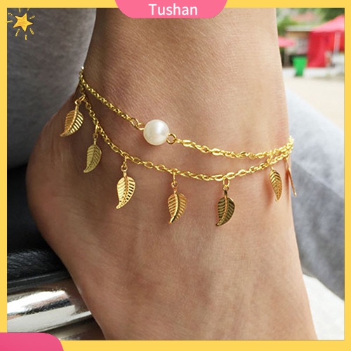Lắc chân đính lá thời trang cho nữ