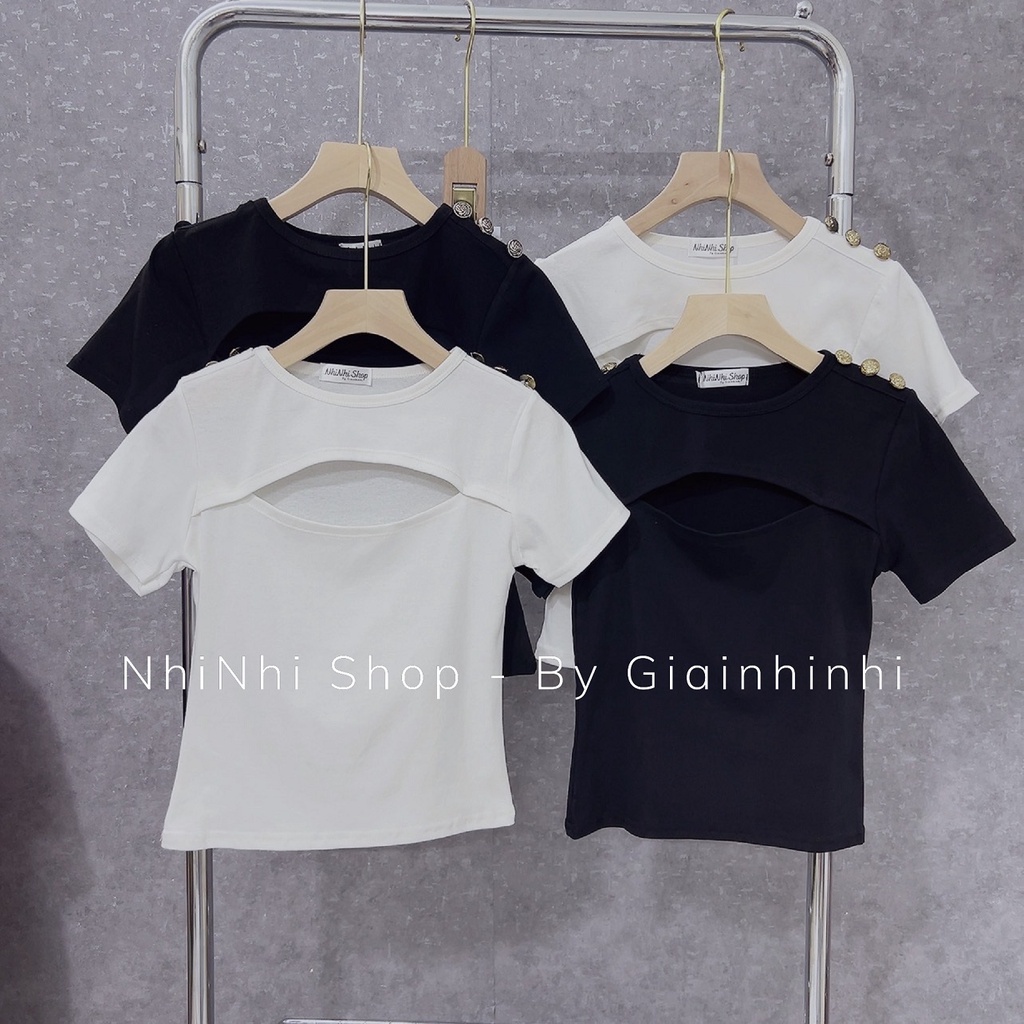 Áo thun kiểu khuy vai dáng ôm body, Áo kiểu hở ngực sexxy ngắn tay AS6020 - NhiNhi Shop