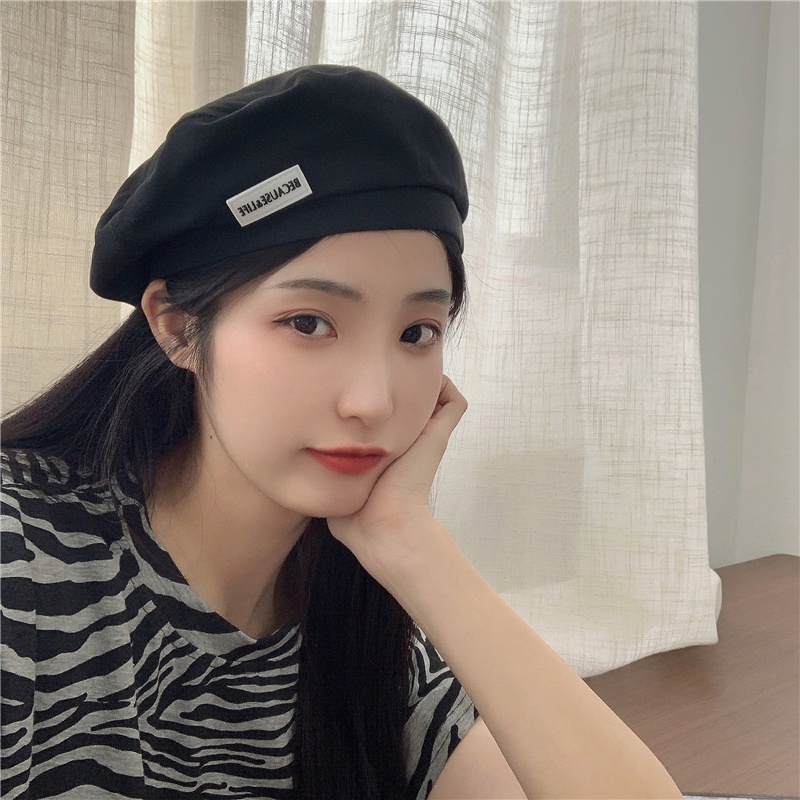Mũ Beret Mỏng Thoáng Khí Màu Đen Phong Cách Nhật Bản Thời Trang Mùa Hè Cho Nữ