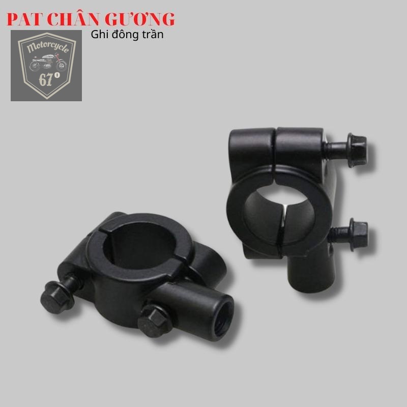 Pat gắn chân gương 10mm, cùm săt sơn đen gắn gương chiếu hậu cho ghi đông trần 22mm