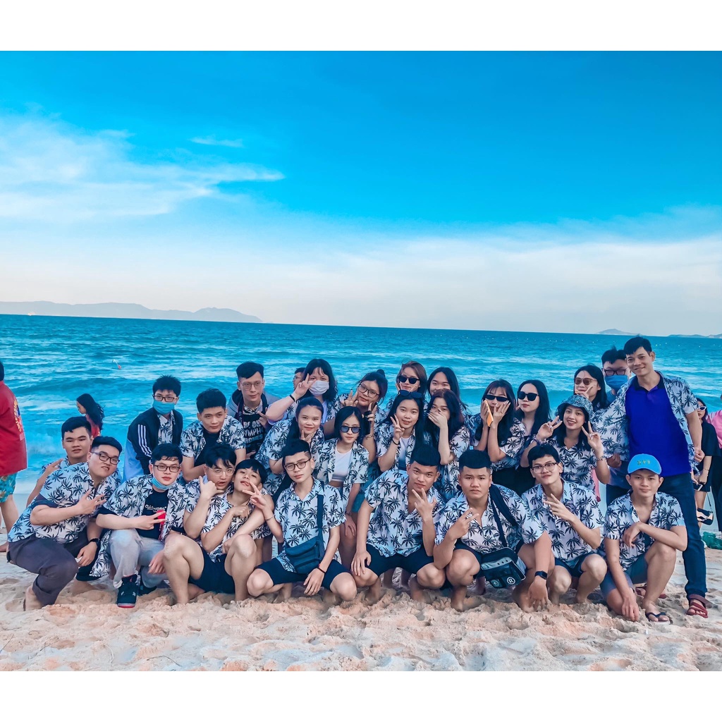 Áo sơ mi Hawaii Nam Nữ đi biển Cây Dừa fullsize 45-85kg