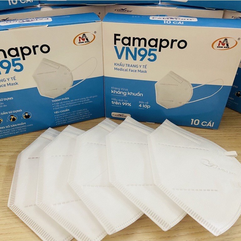 Hộp 10 Khẩu trang 3D kháng khuẩn VN95 Famapro Chuẩn N95