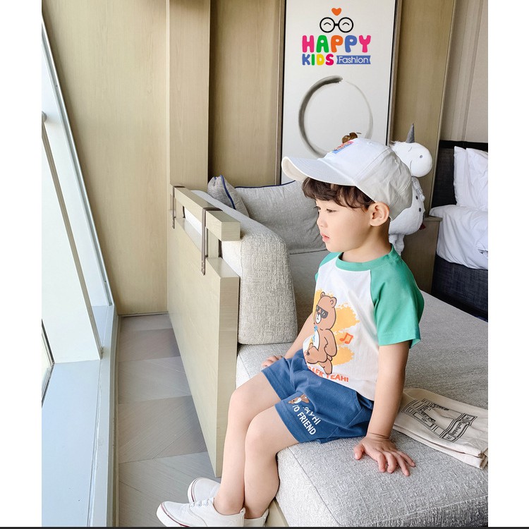 Đồ Bộ Bé Trai Happy Kids Từ 6 Tháng Đến 5 Tuổi In Hình Gấu Chất Liệu 100% COTTON Thun Lạnh - Bộ Quần Áo Thun Trẻ Em