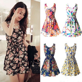 Đầm xoè nữ cộc tay in hoa