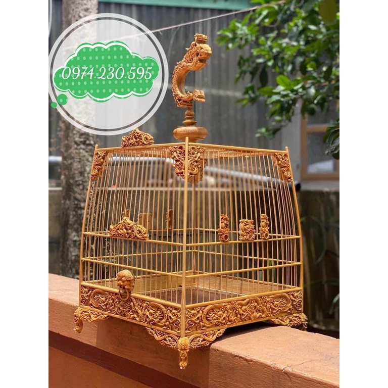 Lồng Chim Chào Mào Tre Già Nguyên Khối ⚡ TẶNG CÓNG ĂN ⚡Đục Song Long Chầu Mặt Nguyệt Cực Đẹp