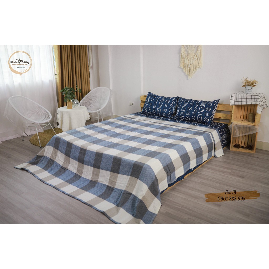 (1)TH Set Chăn Ga Gối_ Chăn Xô Cotton Sợi Tre &amp; Ga gối sợi tre xô/lụa satin/cotton nguyên chất