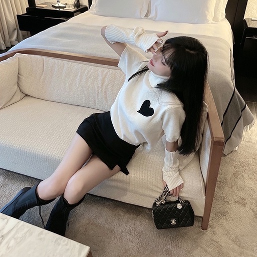 Áo sweater ZHELIHANGFEI dệt kim cổ lọ kiểu tay áo có thể tháo rời được phong cách hoàng gia phương Tây