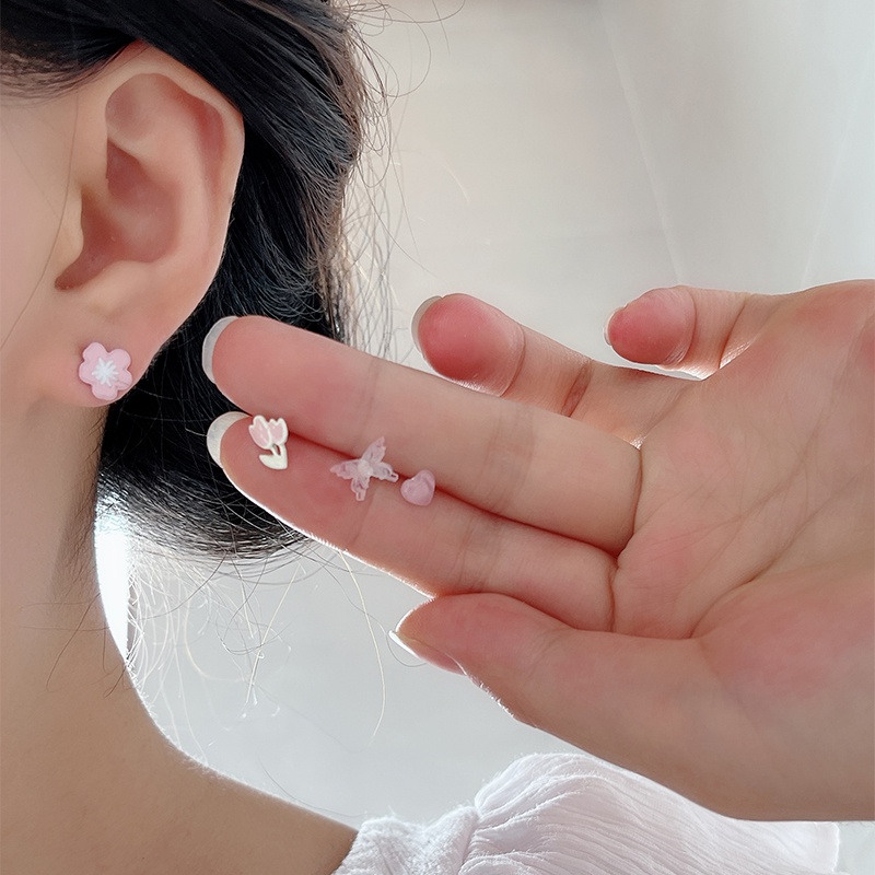 Đôi Khuyên Tai Hình Hoa Tulip Và Trái Tim Ngọt Ngào Cho Nữ
