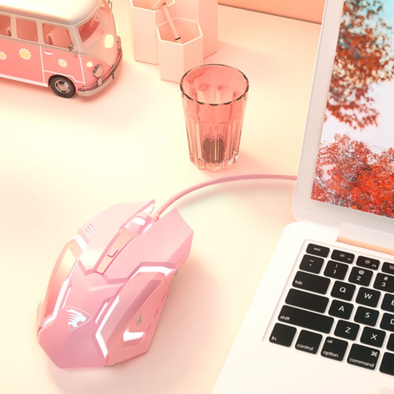 Bàn phím dây chơi game màu hồng có đèn nèn dễ thương thích hợp cho nữ giao diện USB