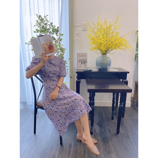 Đầm hoa nhí tím dáng dài