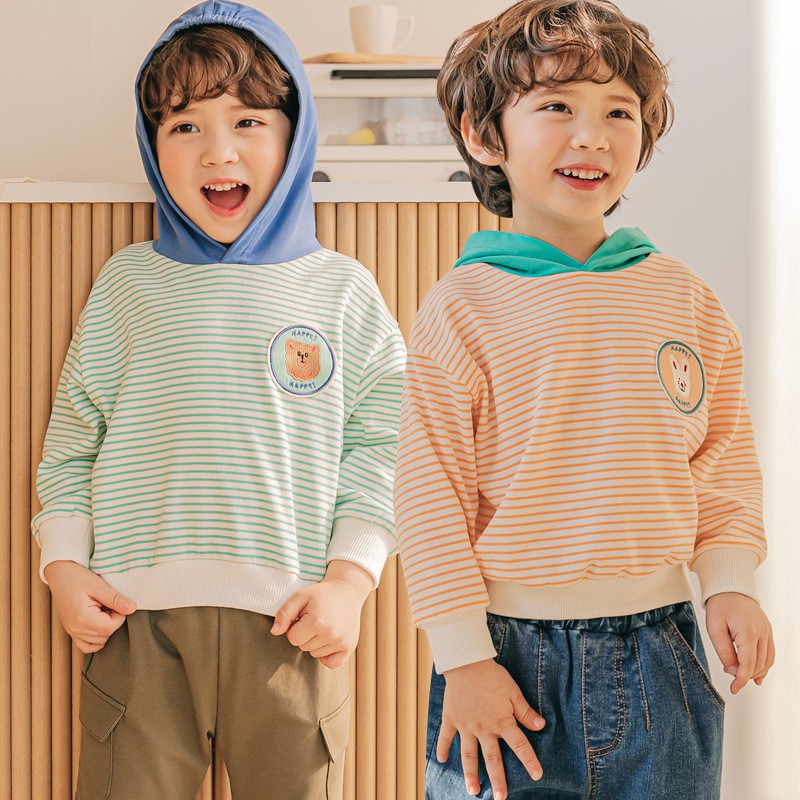 Áo bé trai/bé gái Hàn Quốc Bebezoo dài tay _ Hoodie stripe