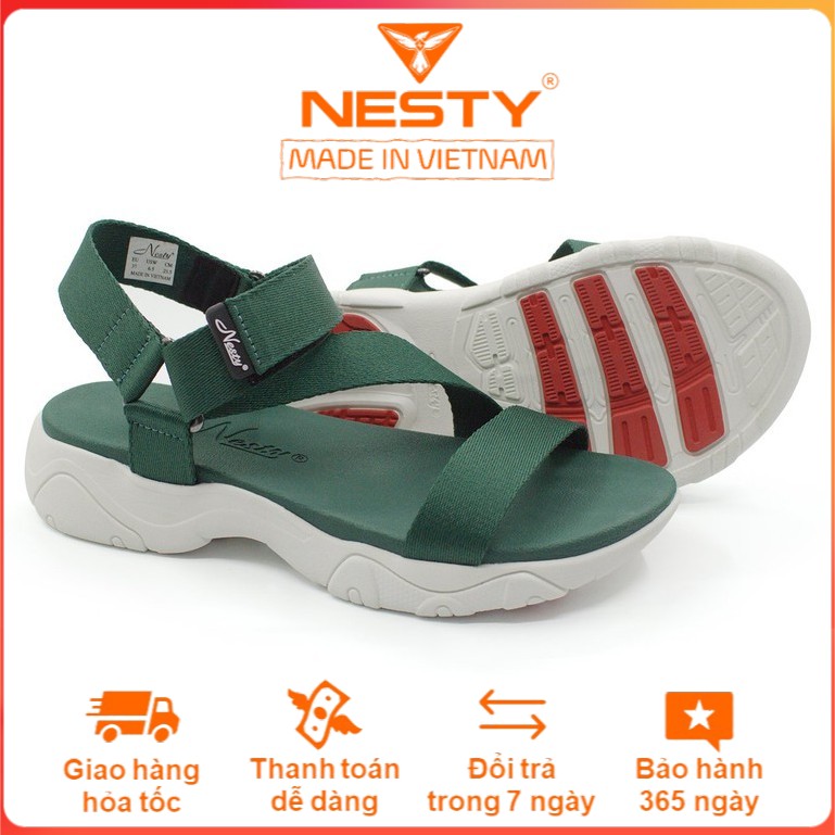 Giày sandal quai chéo nữ, xăng đan cực êm NESTY SA511 xanh rêu