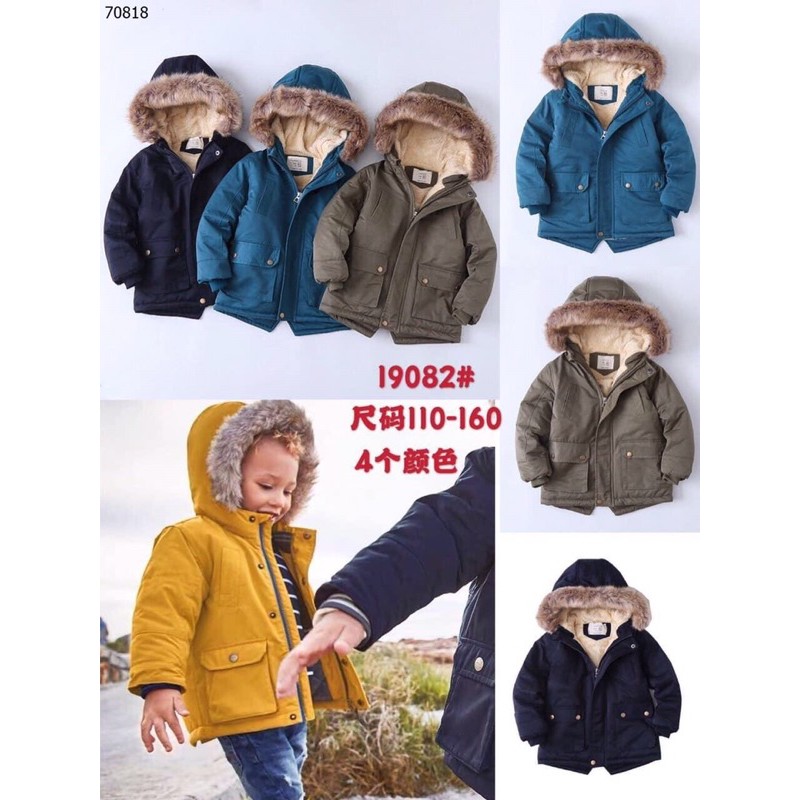 Áo phao lót lông Parka cho bé trai bé gái 12-40kg